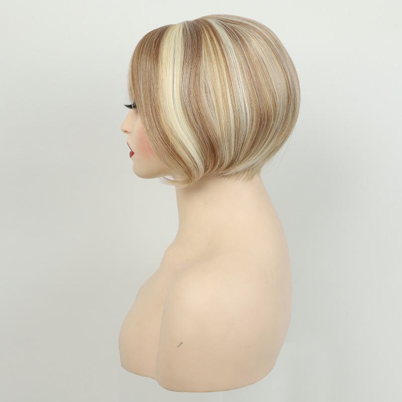 Synthetic Mixed Blonde Wigs for Women Short Haircuts Bobs Wig with Bangs Natural Hairstyles Mom Wig Gift Cosplay Daily Costume