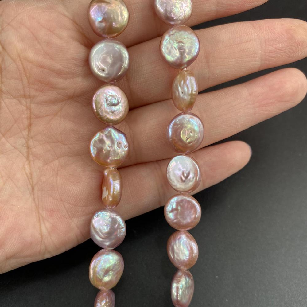 1String, Button Shape Pearls, 11-12 Mm, Natural Freshwater Pearl Beads for Jewelry Making DIY Supplies, Women's Craft Gifts 36cm
