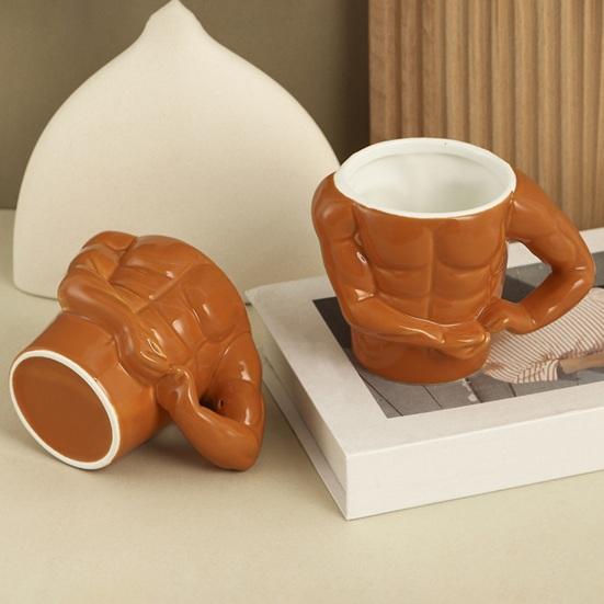 Yousheng Funny Coffee Mug Novelty Muscle Man Shaped Mug Novelty Ceramic Cup with Spoon Birthday Christmas Gifts for Muscle Lovers