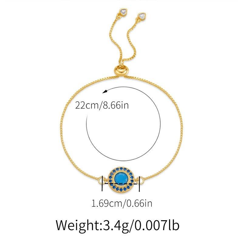 Gold Plated Evil Eye Pull-Tie Adjustable Box Chain Bracelet