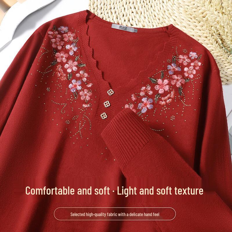 

SNOWFLYING Women s V-Neck Embroidered Knit Sweater M