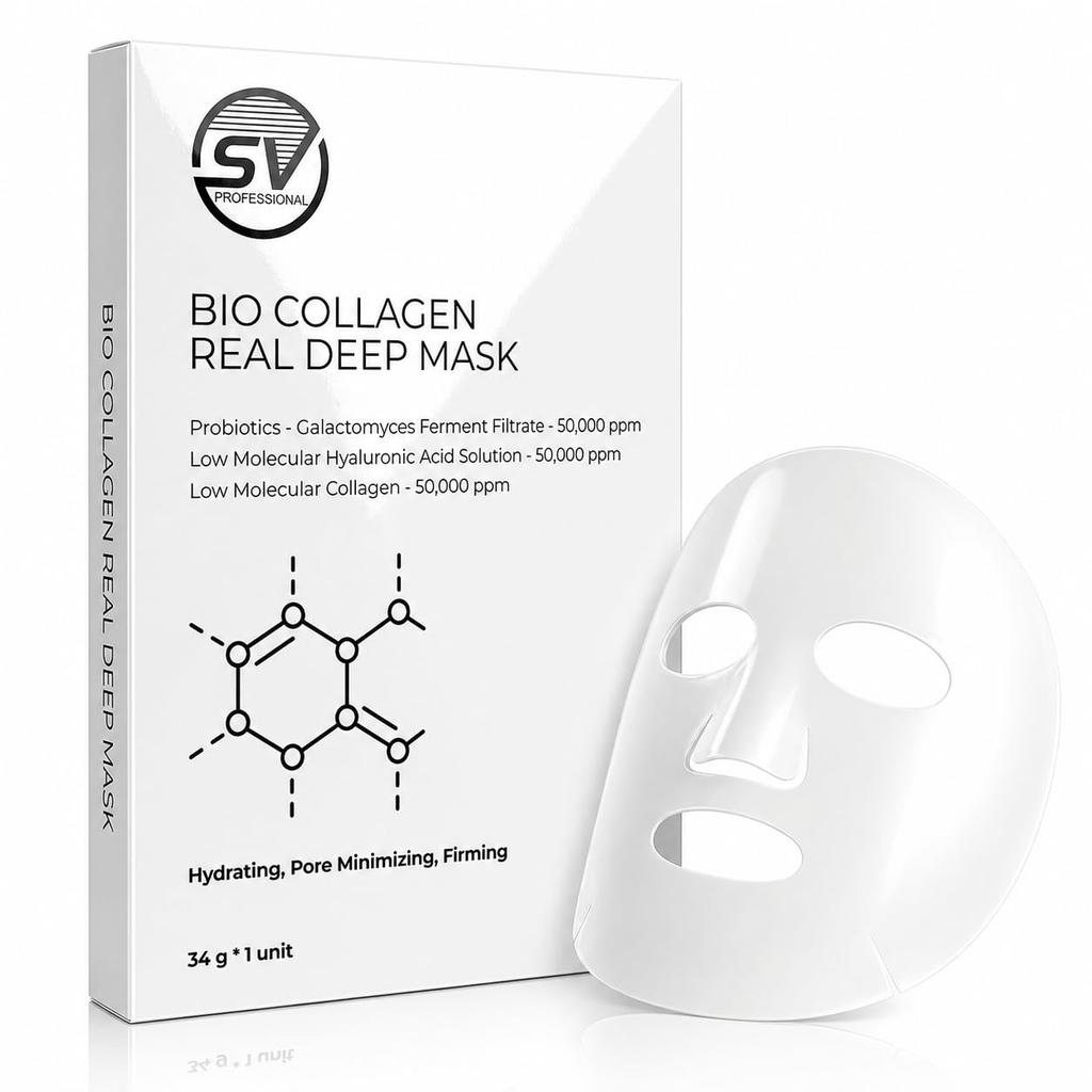 SV Professionelle Bio-Kollagen Gesichtsmaske | Tuchmaske | Übernachtmaske | Koreanische Glass Skin Gesichtsmasken für Tiefenfeuchtigkeit, Porenverfeinerung, Fi