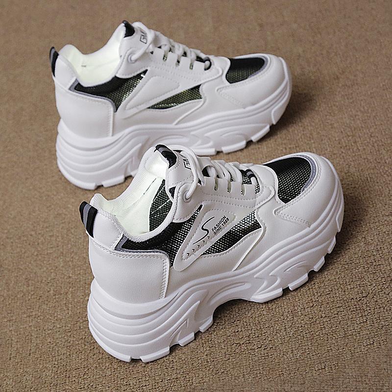 Small Inner Height Increase Small White Shoes Women's Thick-soled Versatile 2025 Spring and Autumn New Dad Women's Breathable Casual Sports Shoes