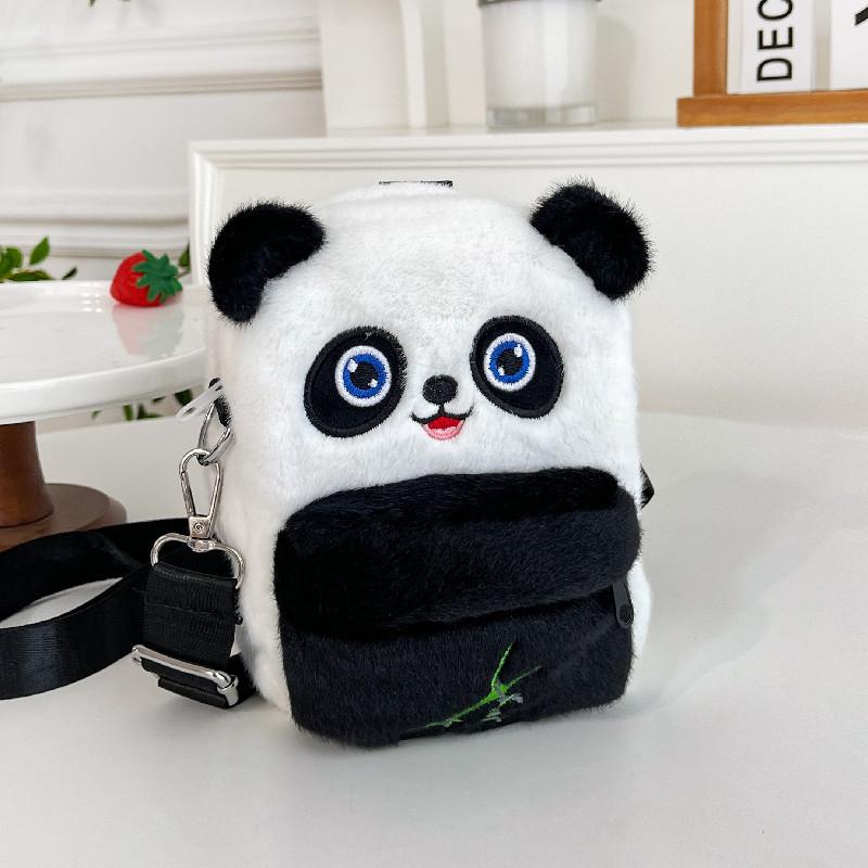 Plush bag girl mobile phone bag cute cartoon panda multi-purpose children's shoulder double shoulder messenger bag