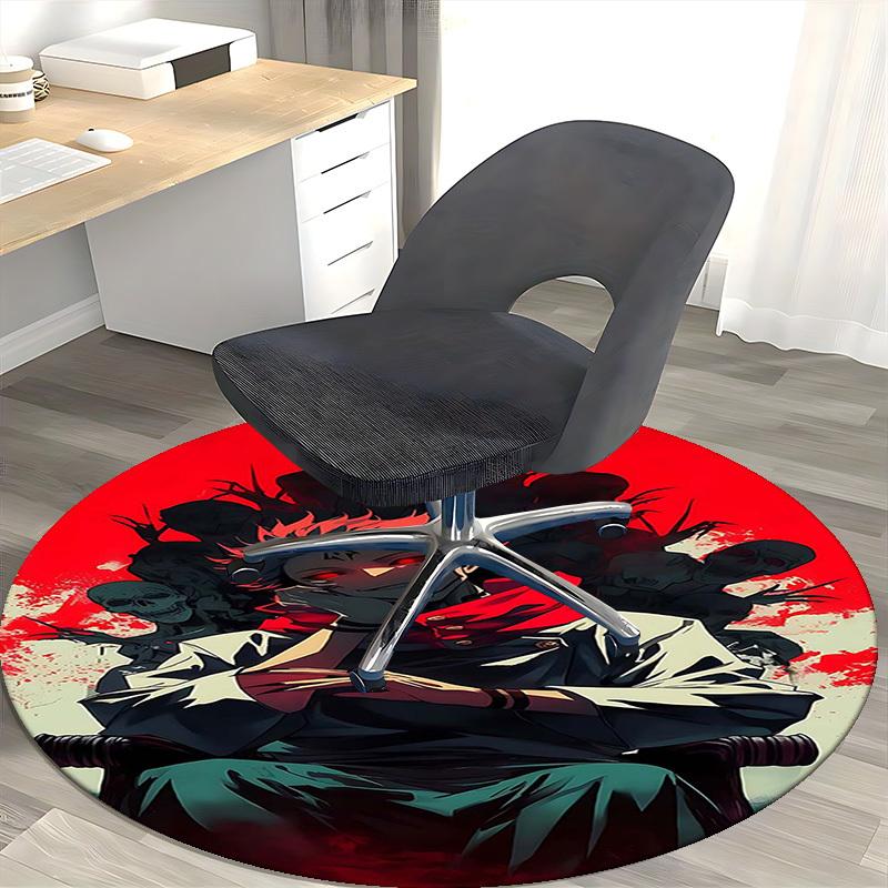 1pc Demon Slayer Tanjiro Kamado Round Carpet - Anime Design Office Chair Mat