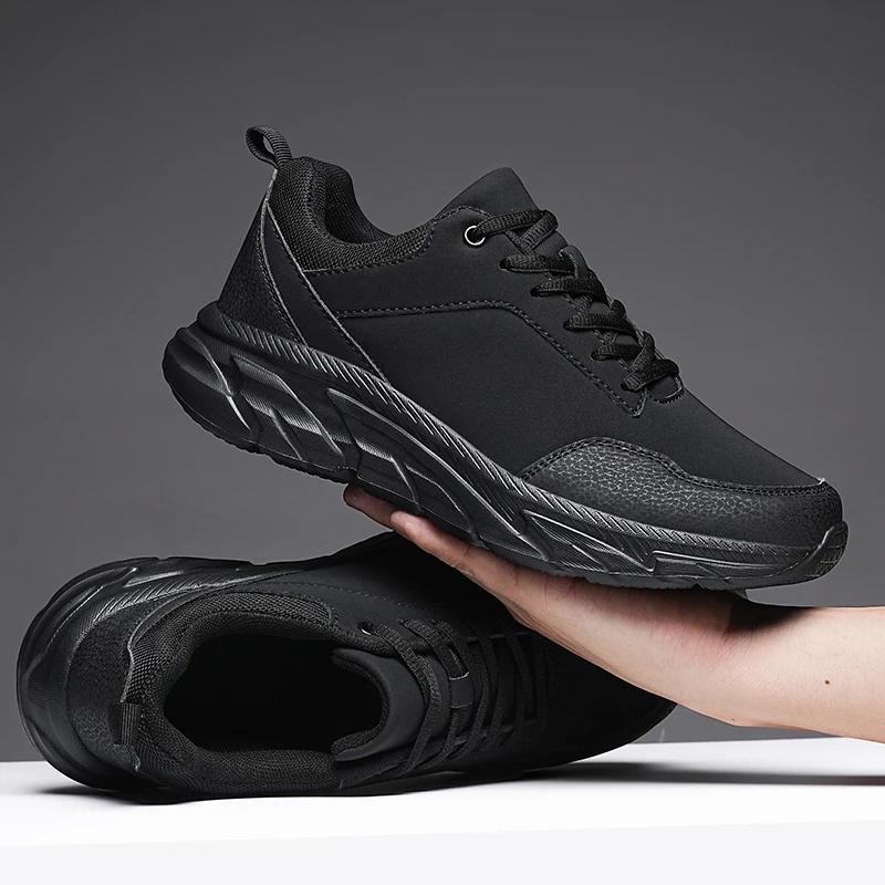 Leather Men Casual Shoes Platform Soft Sneakers Outdoor Breathable Sport Shoe Lightweight Skid Running Sneakers Men Tennis Shoes