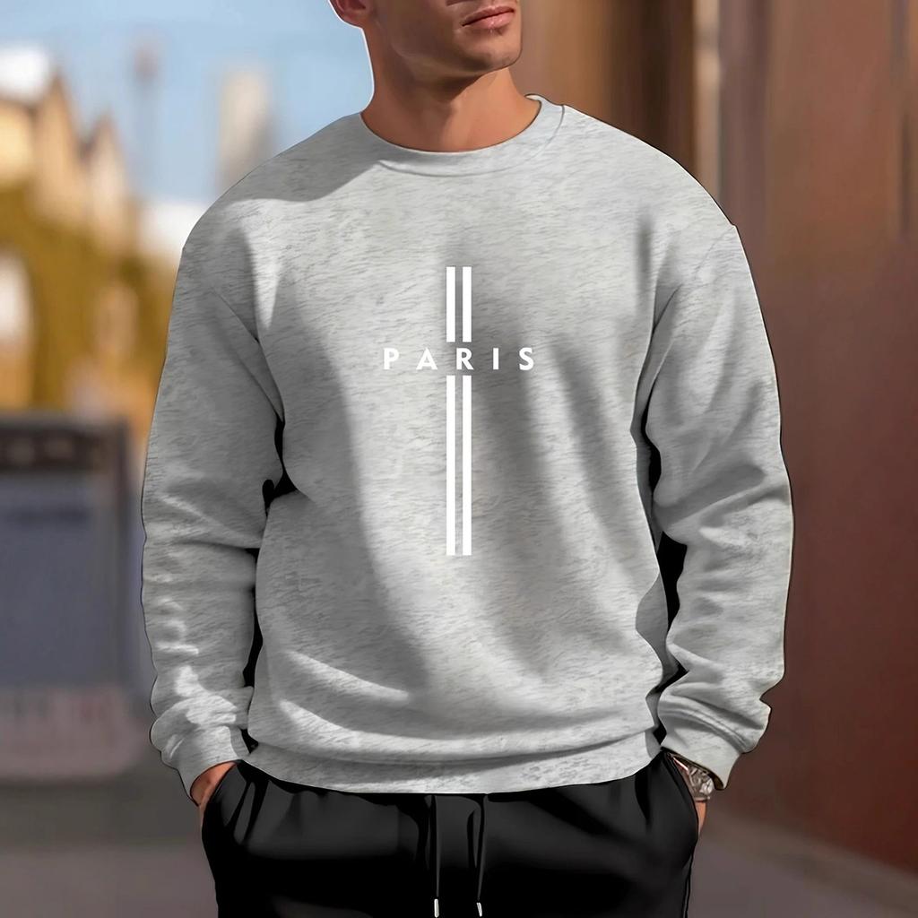 Men's Letter Printed Round Neck Long Sleeve Sweatshirt Casual Sports Top