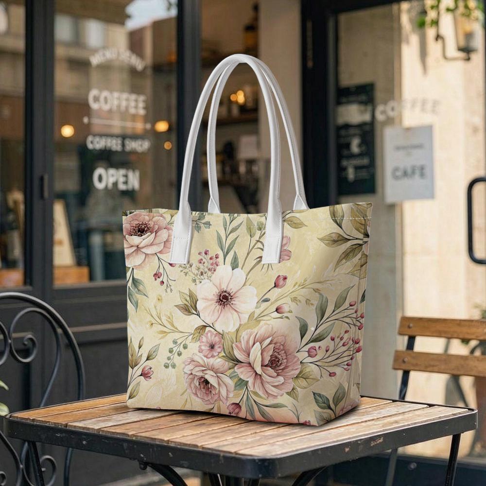 Vintage Floral Large Tote Bag Casual Soft Daily Handbag for Shopping Travel Commute