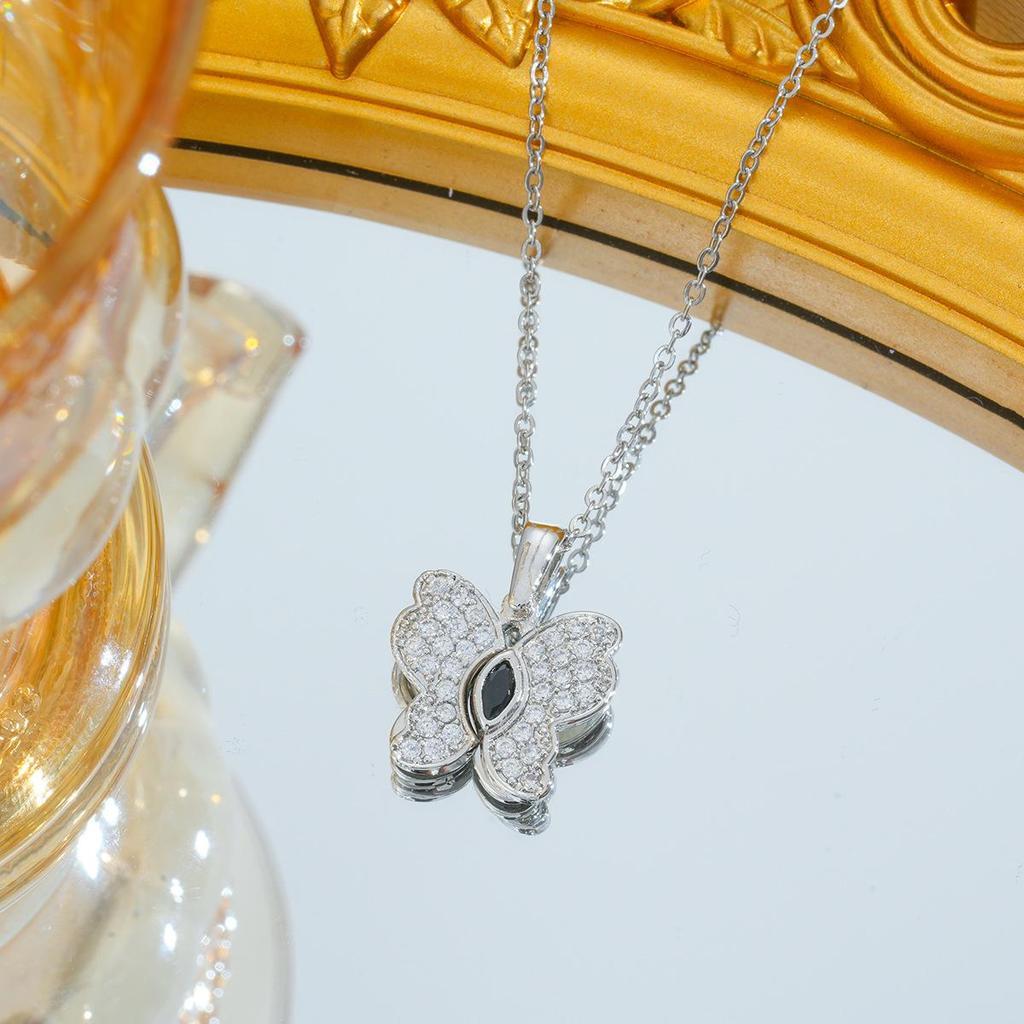 Titanium Steel Zircon Butterfly Pendant Necklace - Simple & Versatile Clavicle Accessory