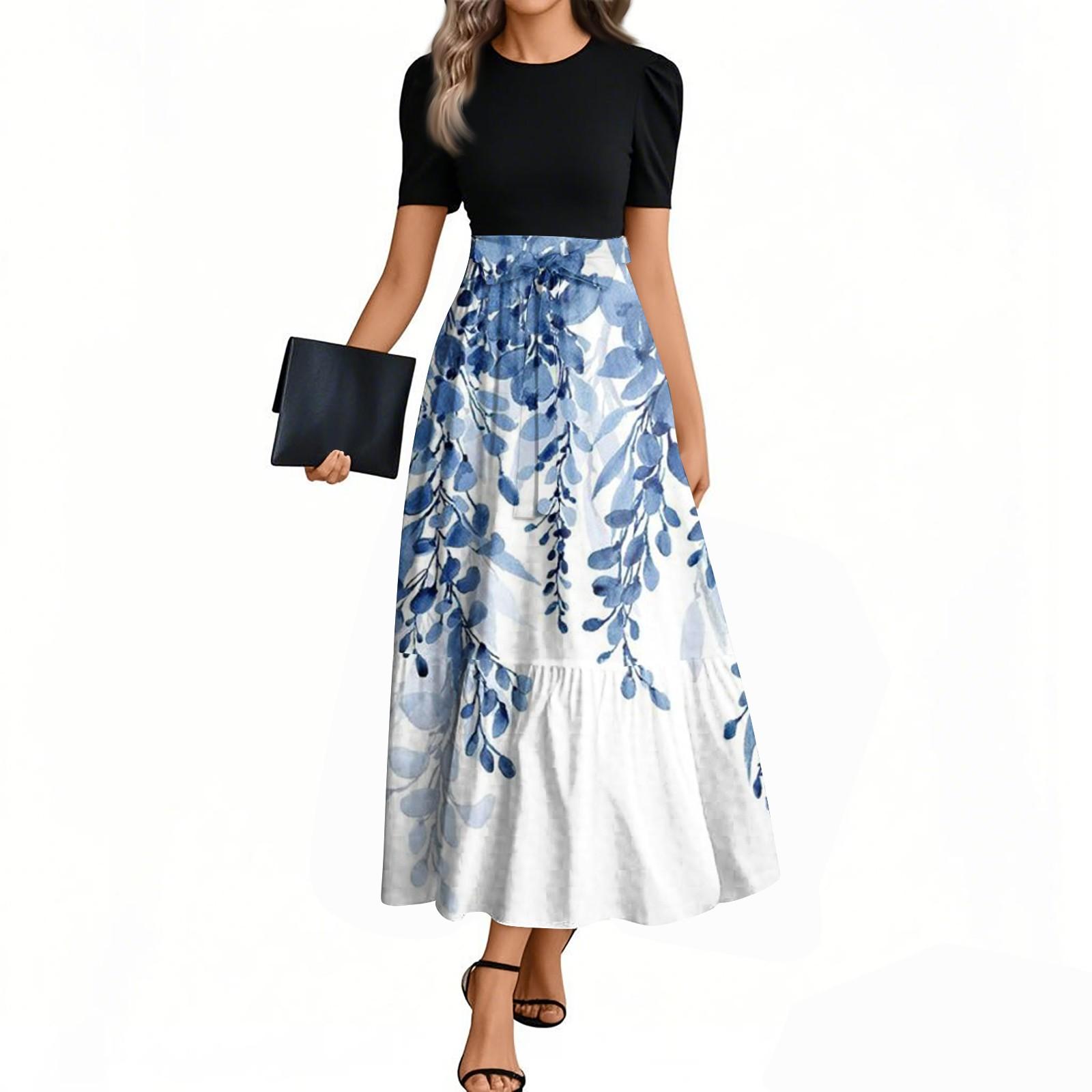 

Женское модное повседневное платье с поясом, коротким рукавом, круглым вырезом, в стиле ретро с принтом, со вставками, элегантное, сдержанное XL белый