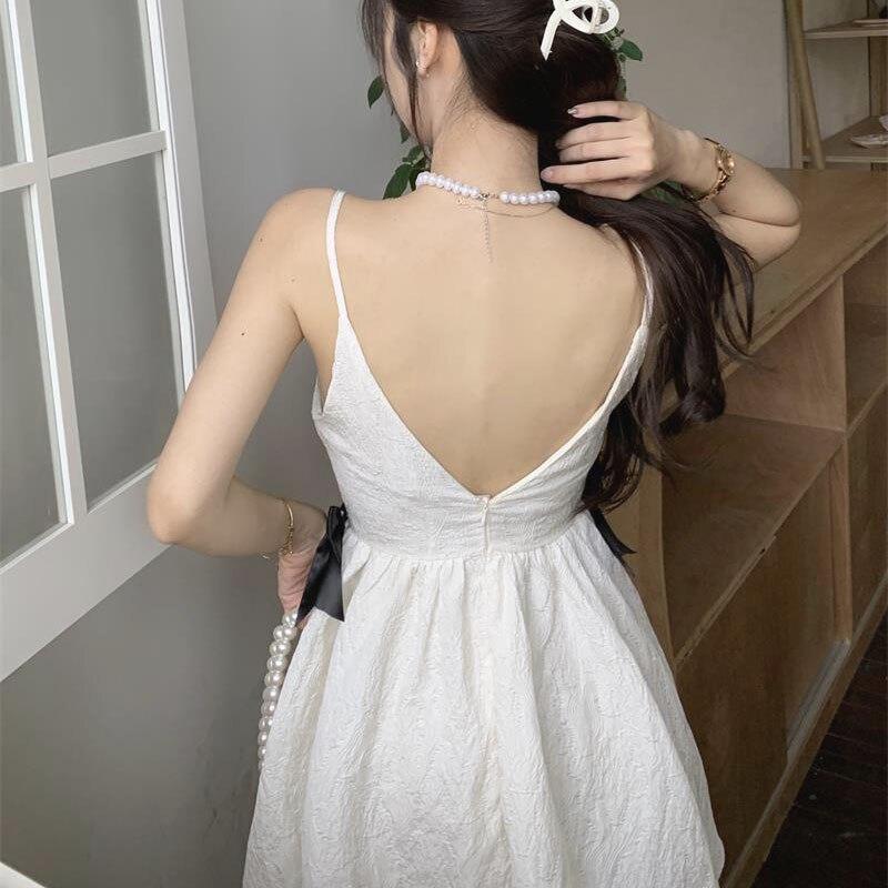Sexy One Piece Dress Korean French Elegant Mini Dress Women Design Bow Backless Vintage Strap Dress Females Casual 21 Summer Kupiti Nedorogo Cina Bezkoshtovna Dostavka Realni Vidguki Z Foto Joom