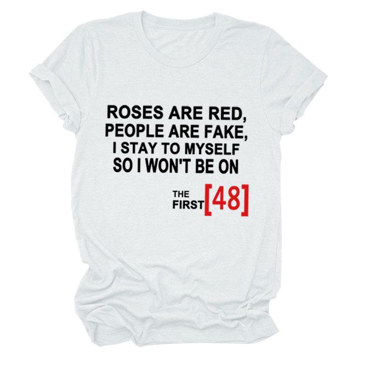 Roses Are Red Women's Loose Round Neck T-Shirt - Short Sleeve, Simple Design, 2021