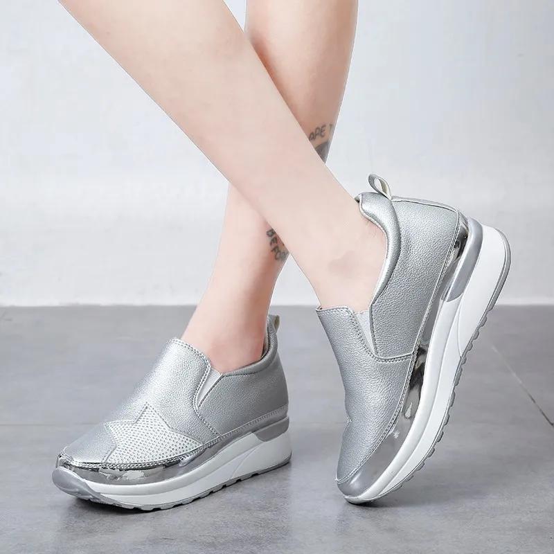 2026 Spring and Autumn Women's Loafers Silver Sneakers Rhinestone Platform Shoes Inner Heightening Sneakers Zapatos De Mujer