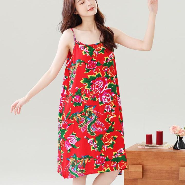 

Plus Size Womens Nightgowns Cotton Silk Nightwear Summer Dress Loose Sleepshirt Comfortable Lounge Wear XXXXL красный