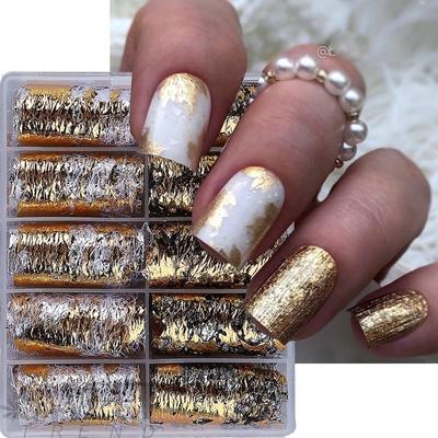 Fashion 10Roll/Box Nail Sticker Decals Gold Silver 3D Aluminum Foils Paper Floral Chameleon Nail Art Decorations for DIY Design