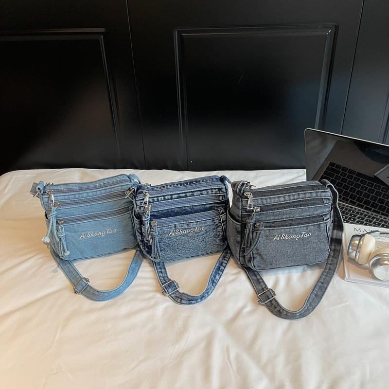 Denim Bag Women's Multi-Layer Crossbody Bag Mobile Phone Bag Shoulder Small Square Bag