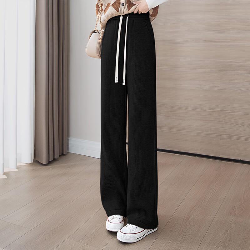 Women's Fleece-Lined Wide-Leg Drawstring Casual Pants