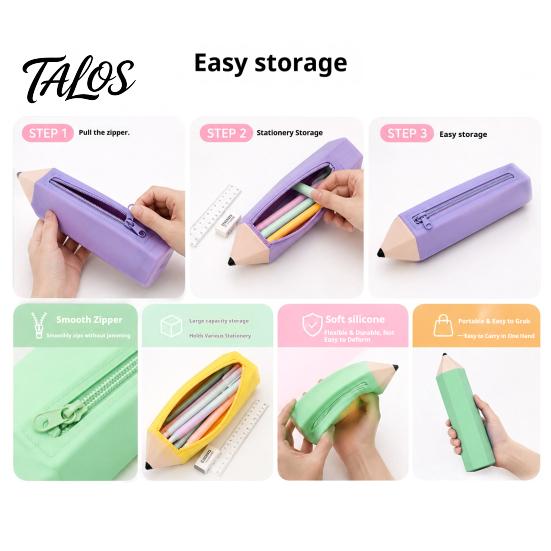 Durable Pencil Bag Students Silicone Case with Zipper, Waterproof Shaped Large Capacity Organizer Stationery Pouch, for Pens, Erasers, Rulers