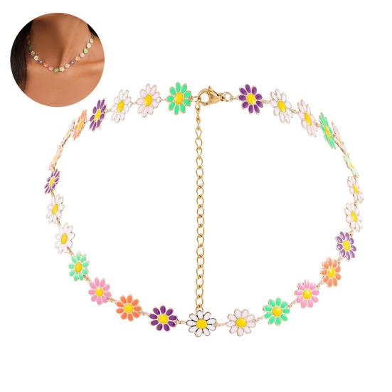 Colier pentru femei cu picurare de ulei Flori colorate boeme drăguț prelungit cadou reglabil Colier hipoalergenic cu farmec