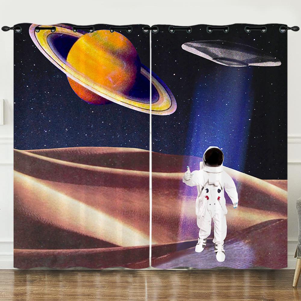 Curtains Starry Sky Astronaut Digital Printed Curtains Blackout Punched Bedroom