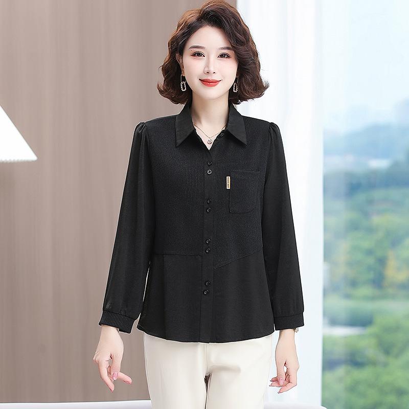 Spring Casual Polo Neck Shirt for Middle-Aged Mothers (40-49)