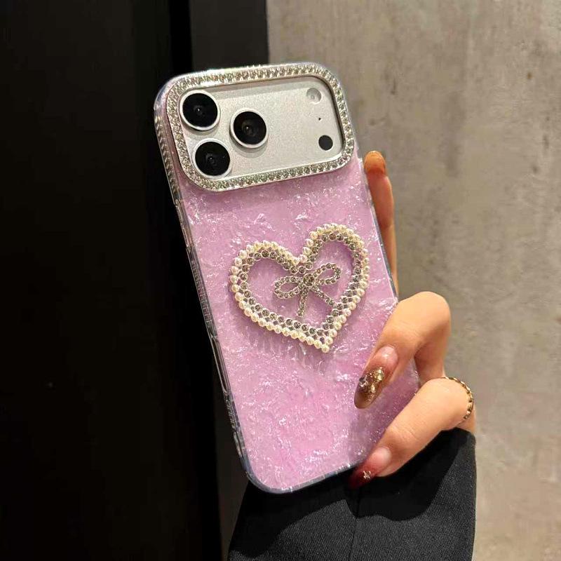 Electroplated Heart Rhinestone Bow Case for iPhone 17 Pro Max & 16