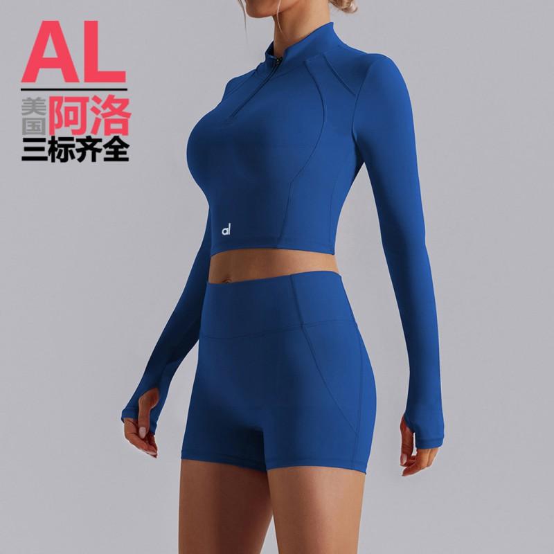 AL Alo Pnalo Yoga Set Womens Half-Zip Long Sleeve Crop Top High Waist Leggings Shorts Gym Workout Fitness Activewear