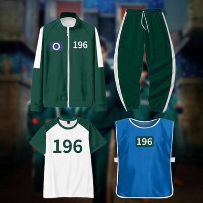 4 Pcs/Set Squid Series Cosplay Costume Sweatshirt Jacket Pants T-shirt Vest Set Zip-up Jacket Drawstring Trousers Tracksuit for Cosplay Parties Daily