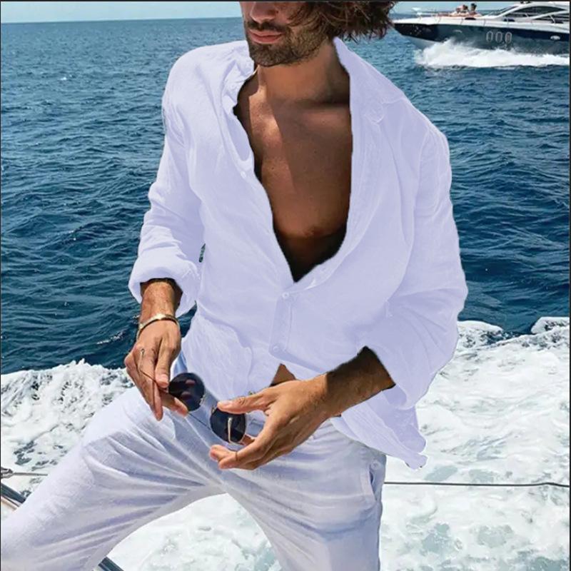 Modna, bestsellerowa, transgraniczna męska koszula casual z długim rękawem, luźny top, koszula wiosenno-jesienna