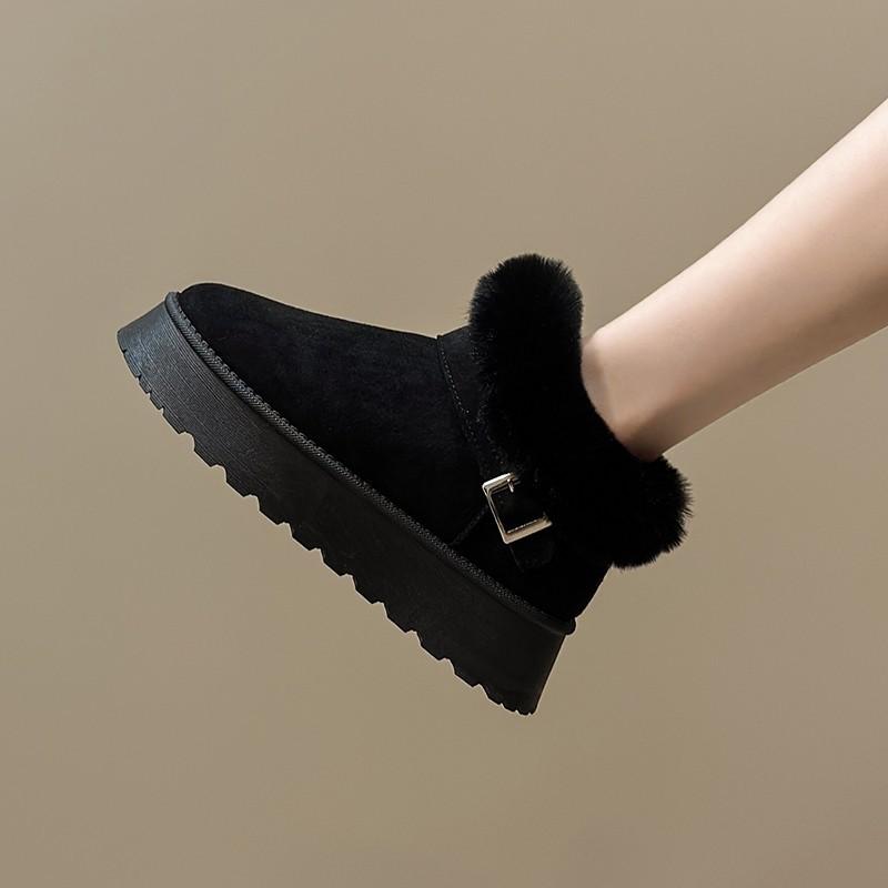 European and American thick-soled snow boots for women's winter large-size metal buckle with fleece surface and small cotton shoes.