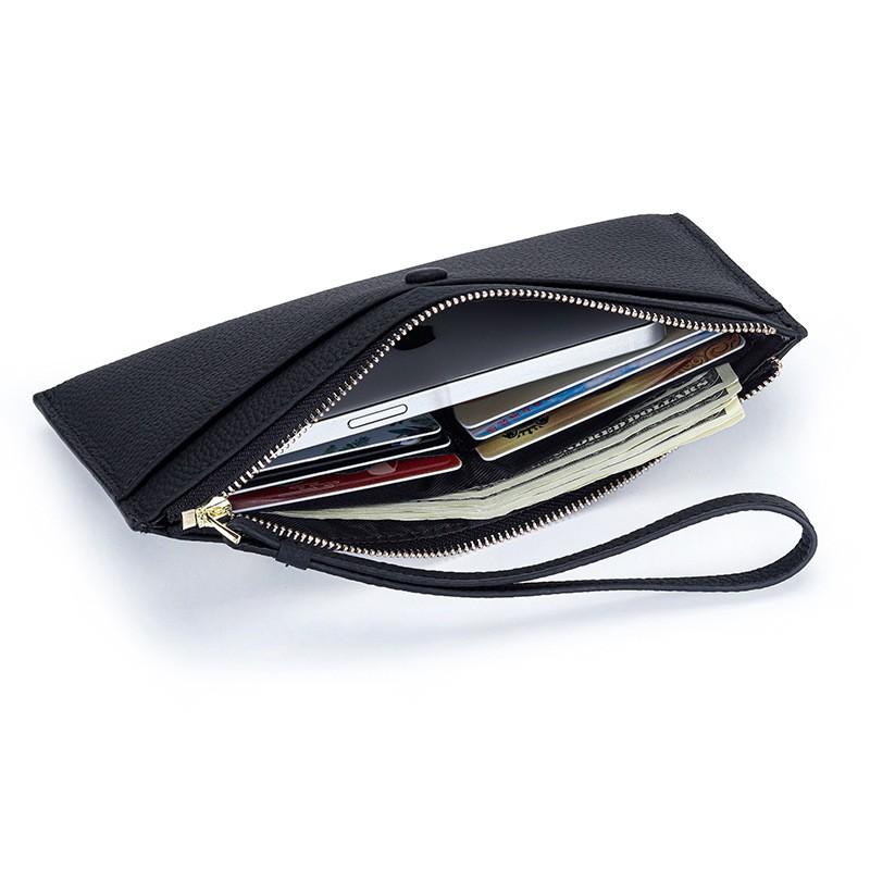Long Women's Handheld Wallet With Cowhide Multi-function Zipper Large Capacity Wrist Mobile Phone Bag