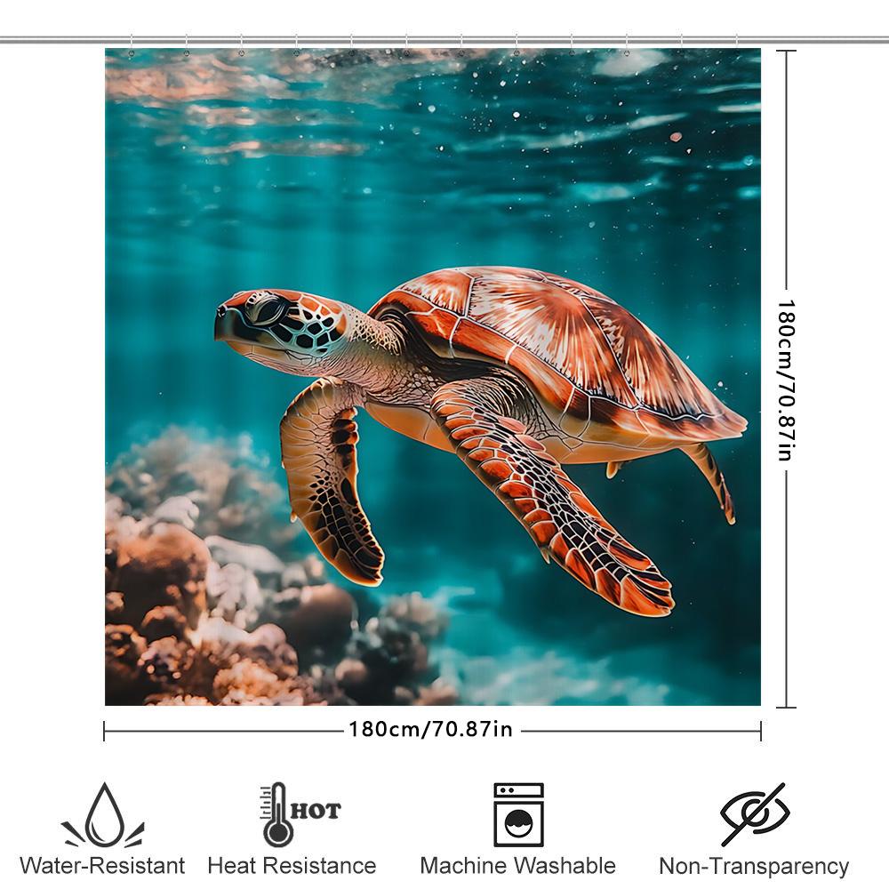 Ocean Turtle Shower Curtain Nature Inspired Home Decor Waterproof Polyester Fabric Bathroom Accessories Set with Hooks