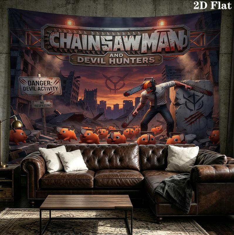 Tapestry da Parete Chainsaw Man Appeso Estetico alla Parete Coperta in Tessuto Stampato Arazzi Decorativi per Camera da Letto Soggiorno Arredamento per la Casa