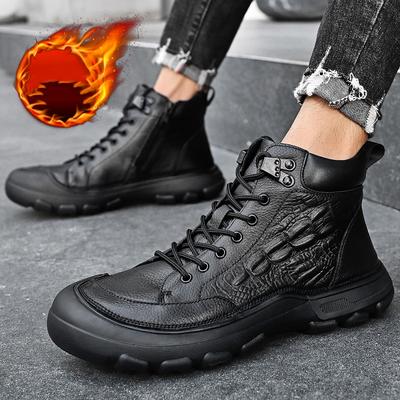 Fashion Genuine Leather Men's High-top Boots Hiking Durable Retro StyleHigh-quality Casual Work Boots Winter Thick Bottom Non-Slip