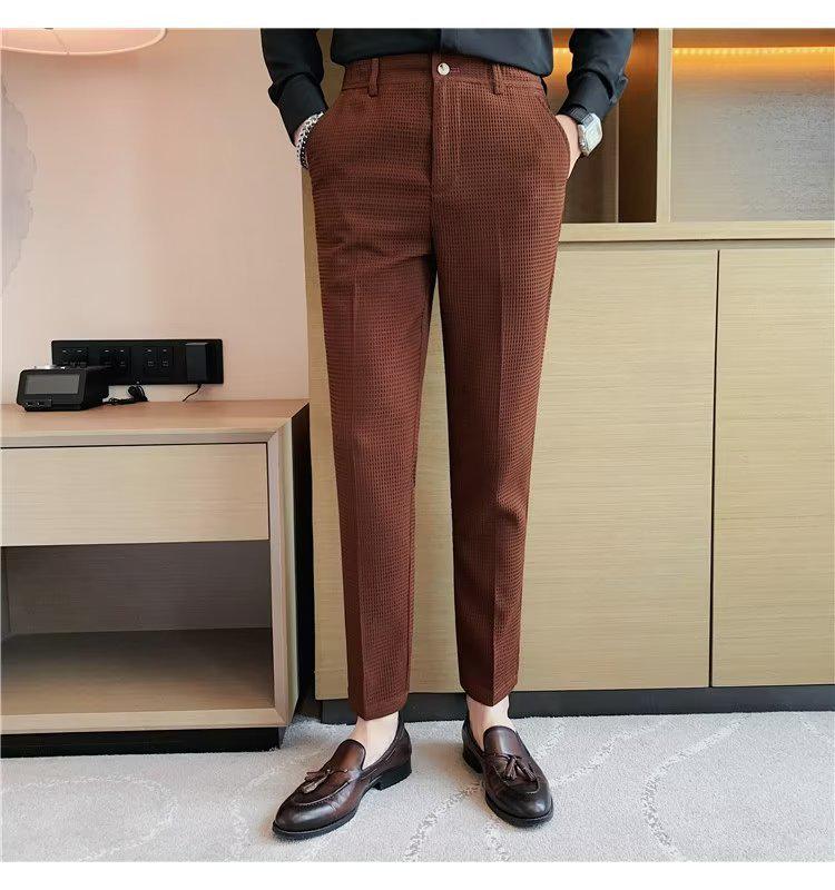 Herren Sommer Slim Fit Casual Waffelhose - Leichtgewichtige, bügelfreie Businessanzughose
