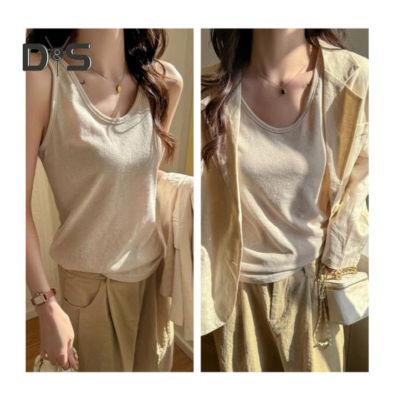 Women Vest O-Neck Sleeveless Loose Fit Tank Tops Solid Color Casual Camisole Summer Versatile Daily Tops