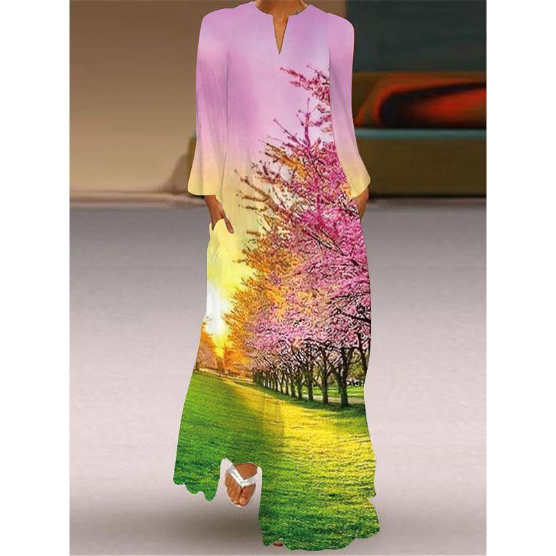 Butterfly Pattern Print Long Sleeve Dress Spring/Summer Thin Silm Slim Looking Dress Stage Photo Catwalk Performance Wear