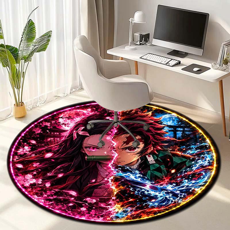 Classic Japanese-style Cartoon Demon Slayer Round Rug, Home Soft Decorative Anti-slip Yoga Mat and Chair Mat, Outdoor Floor Mat Carpet K5