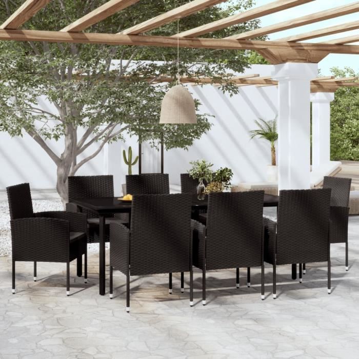 VidaXL 9-piece Garden Dining Set Black.