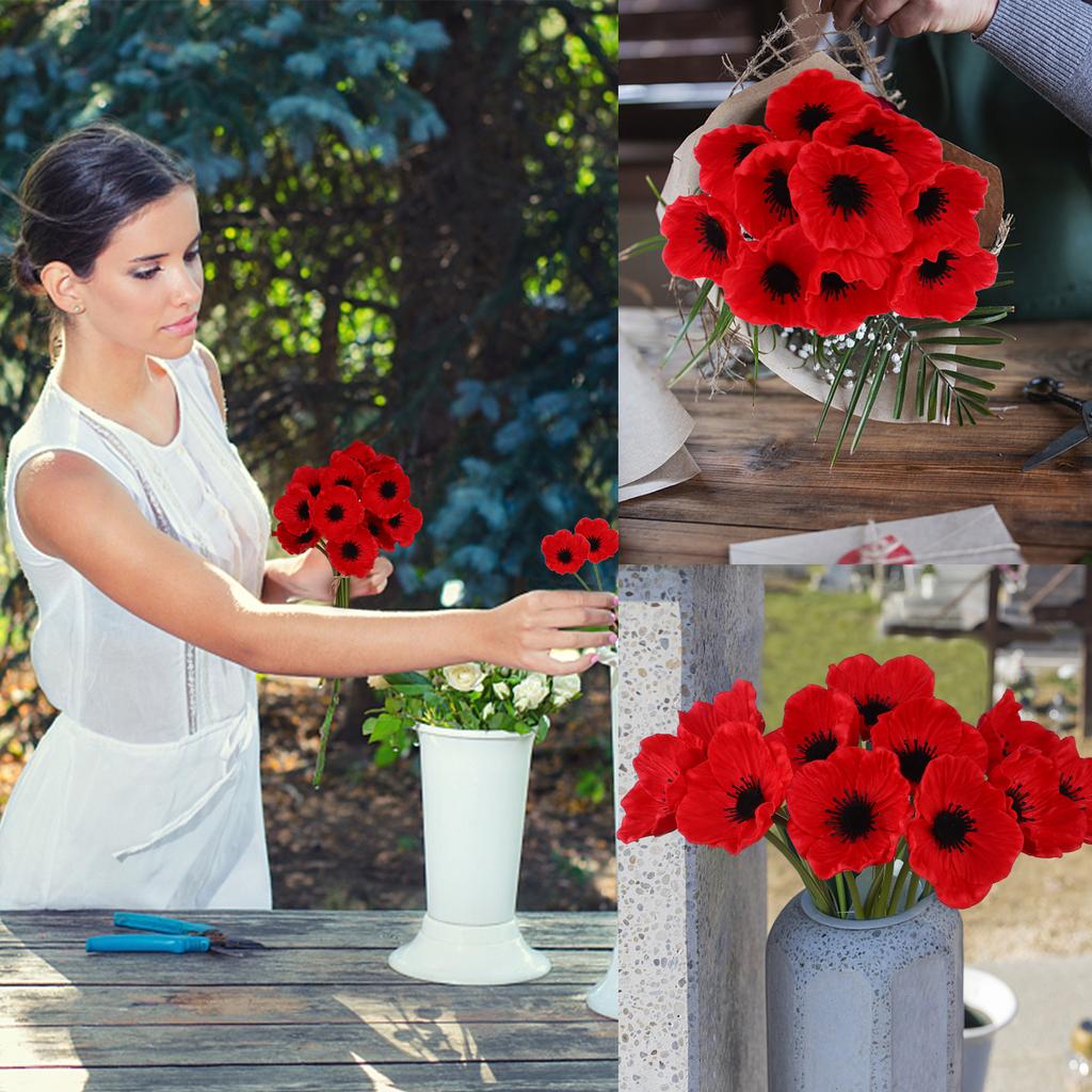 30 Pezzi Papaveri Rossi Artificiali Pu Papaveri Real Touch Fiori Finti Per Tavolo da Cucina Centrotavola Matrimonio Festa Bouquet Nuziale Casa P