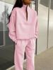 2025 European Autumn/Winter Fashion Zipper Lapel Solid Color Casual Two-Piece Set