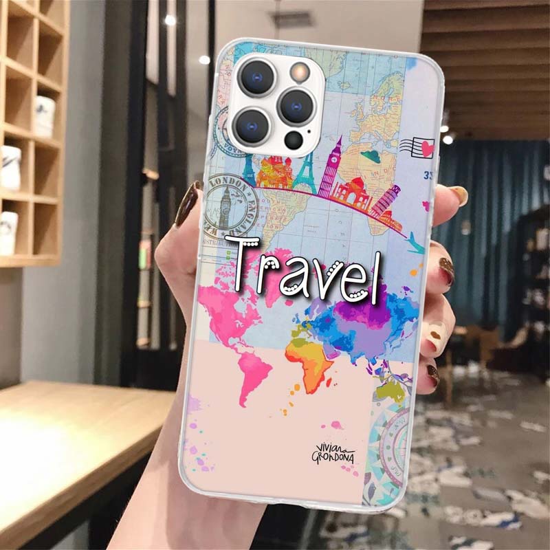 World Map Travel Plans Soft Phone Case For iPhone 14 13 12 Mini 11 Pro Max X XR XS 7 Plus 8 6 6S 5 5S SE 2020 14 7G Pattern Cove