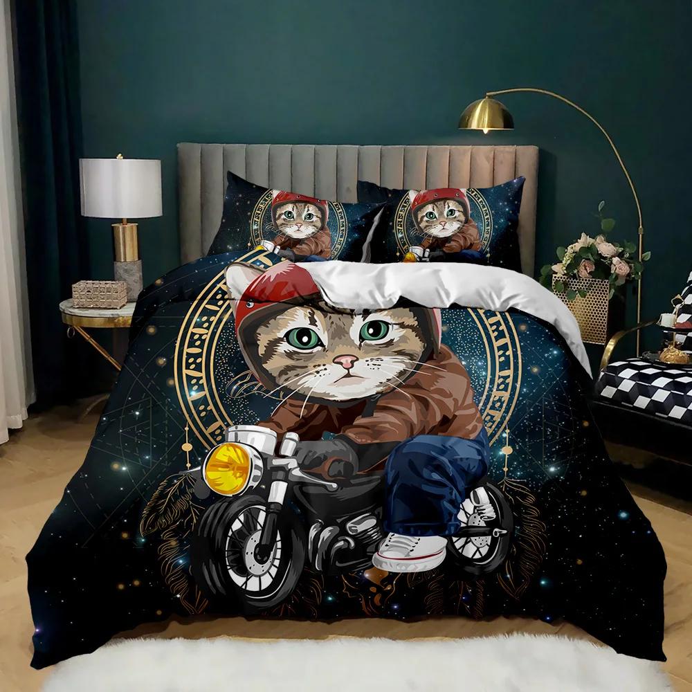 Cartoon Cat Duvet Cover Set Cute Cat Head Room Decor Bedding Set Colorful Pet Twin Double Queen King Size Polyester Qulit Cover