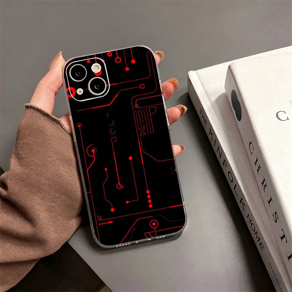 Creative Circuit Board Pattern Phone Case For iPhone17,16,15,14,13,12,11 Plus,Pro Max Soft Transparent Cover