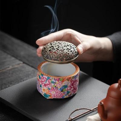 Ceramic Incense Burner Incense Holder House Indoor Desktop Decoration Creative A Hundred Flowers Bloom Enamel Incense Censer