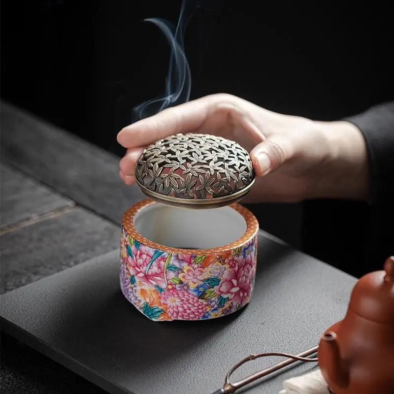 Ceramic Incense Burner Incense Holder House Indoor Desktop Decoration Creative A Hundred Flowers Bloom Enamel Incense Censer