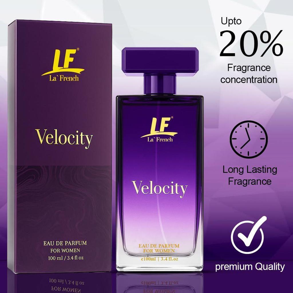 La French Velocity Perfume for Women 100ml | Premium Eau De Parfum | Long-Lasting Fresh Floral Fragrance | Bergamot, Amber & Sandalwood Notes