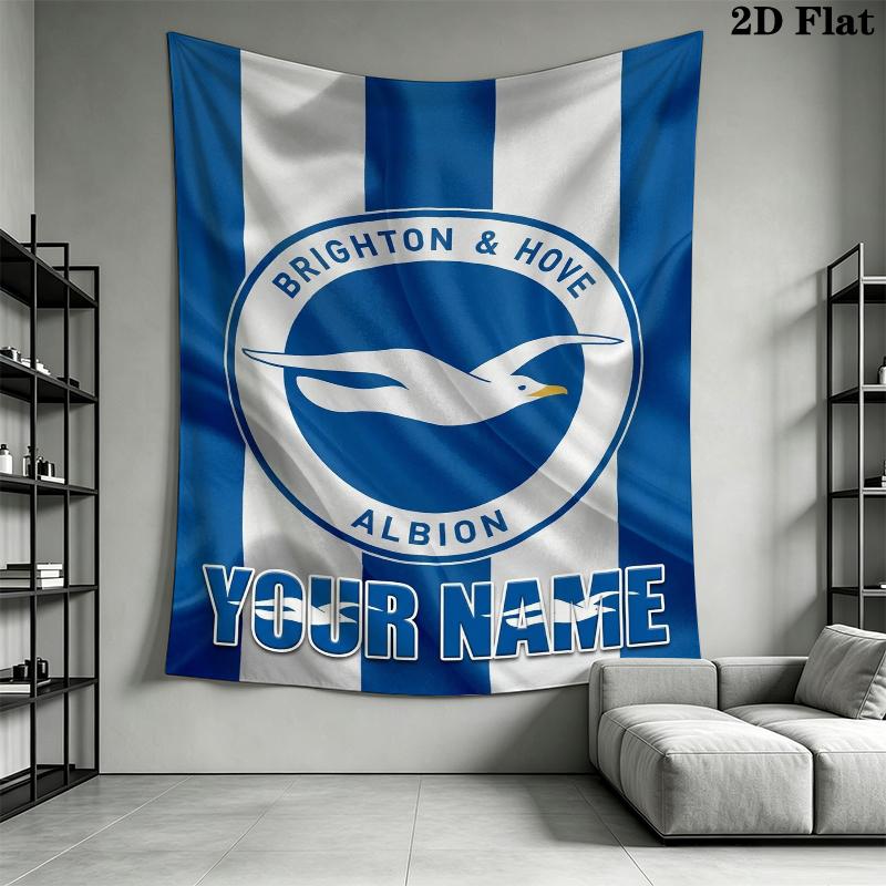 Custom Name Brighton&Hove Albion Wall Tapestry Aesthetic Wall Hanging Printed Fabric Blanket Decorative Tapestries for Bedroom Living Room Home Decor