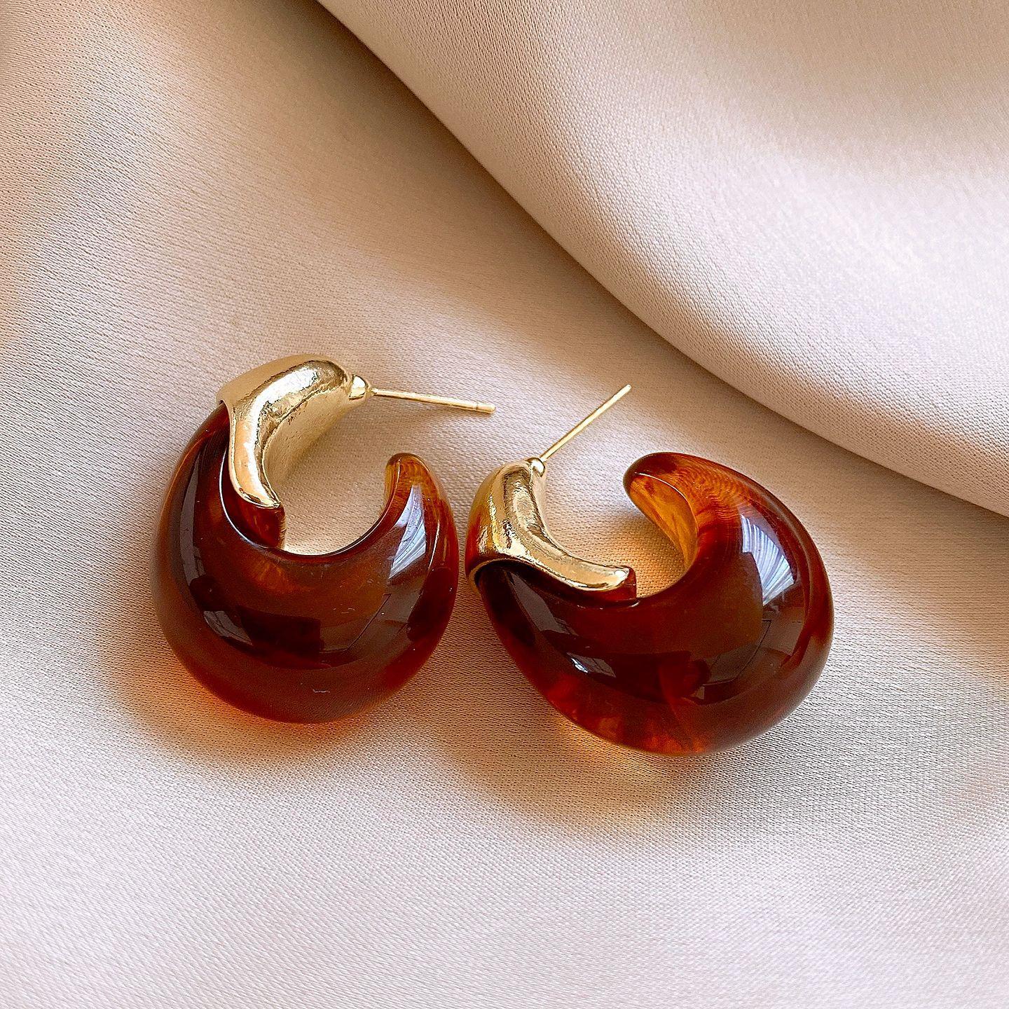 Maillard Vintage Coffee Geometric C Resin Earrings Stud Earrings Fashion Earrings