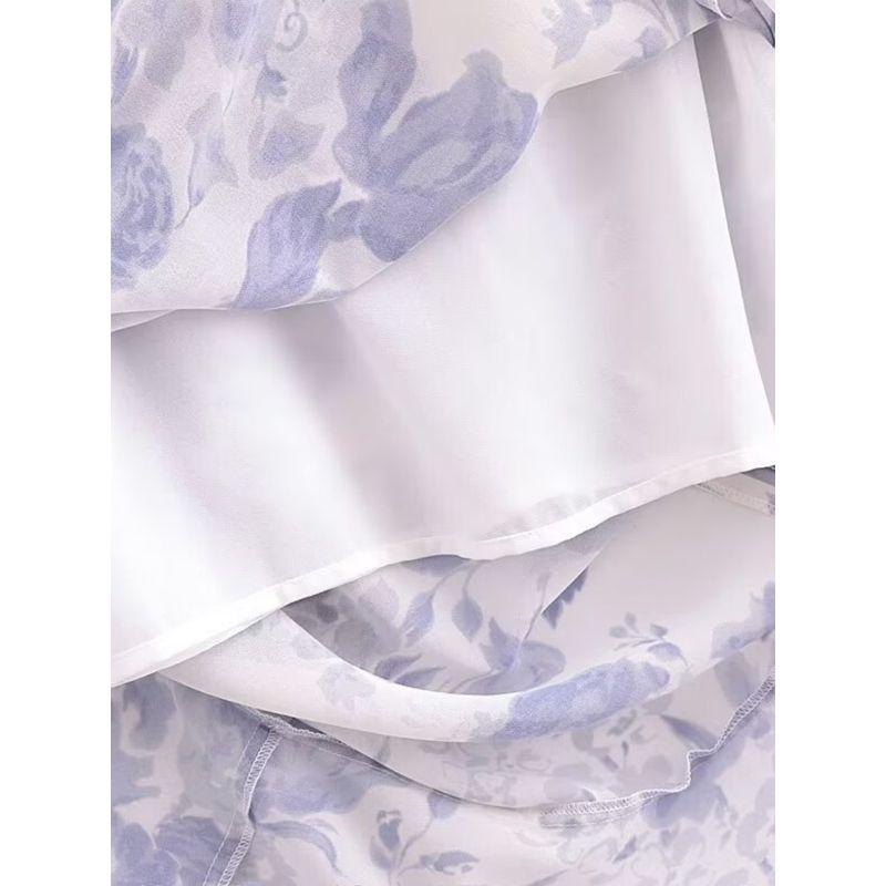 Kaslead New Arrival Women's Clothing Fashion Style Fashion Casual Asymmetrical Ruffles Printing Slip Dress